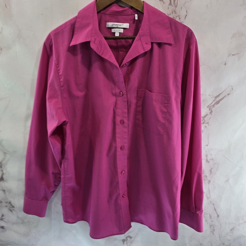 Foxcroft Shirt Womens 14 Large Hot Pink Button Wrinkle Free Shaped Non Iron